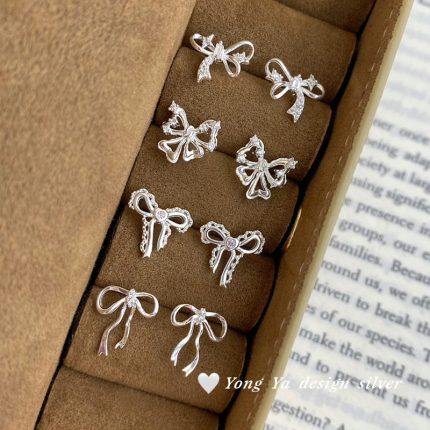 999 Fine Silver Sweet Cute Bow Stud Earrings - Image 4