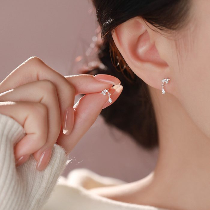 999 Fine Silver Tetragram CZ Stud Earrings - Image 6