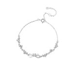 999 Fine Silver Bow CZ Heart Bracelet, Sweet Winter New Fresh Unique Bracelet