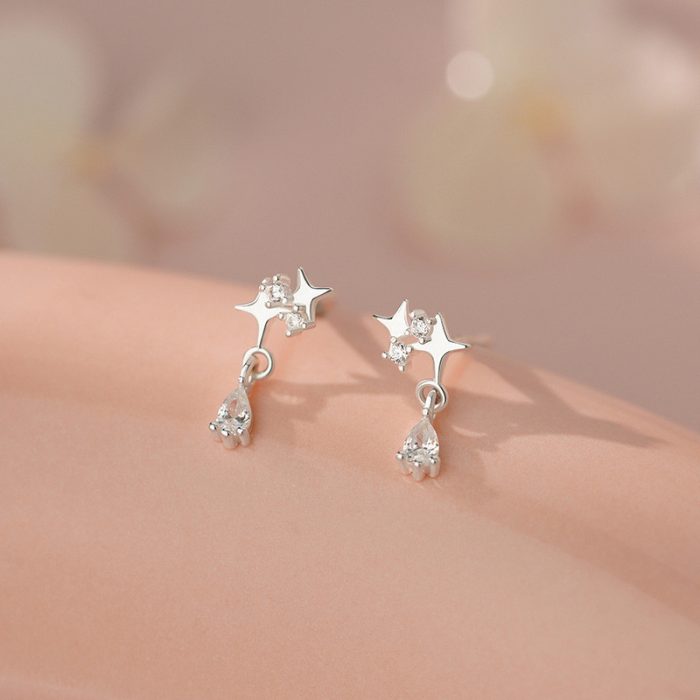 999 Fine Silver Tetragram CZ Stud Earrings - Image 5