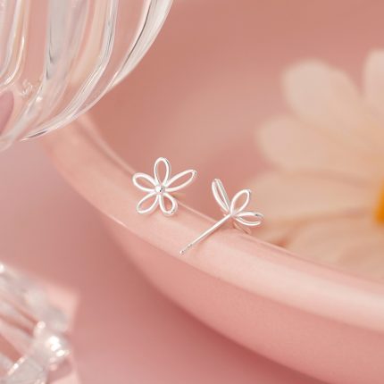 925 Sterling Silver Exquisite Hollow Floral Korean Style Stud Earrings - Image 5