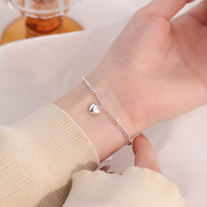 925 Sterling Silver Heart Double Layer Bracelet - Image 2