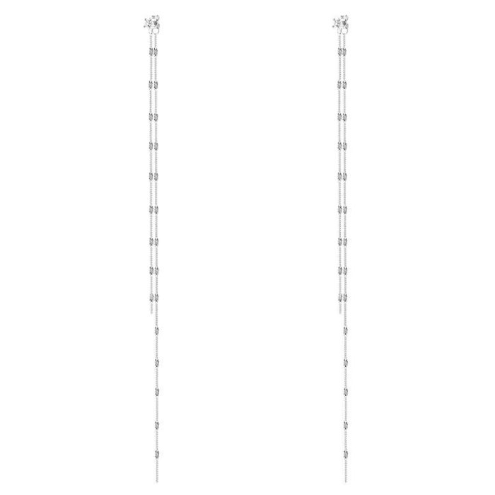 925 Sterling Silver Face Slimming Korean Elegant Long Tassel Sequin Stud Earrings - Image 3