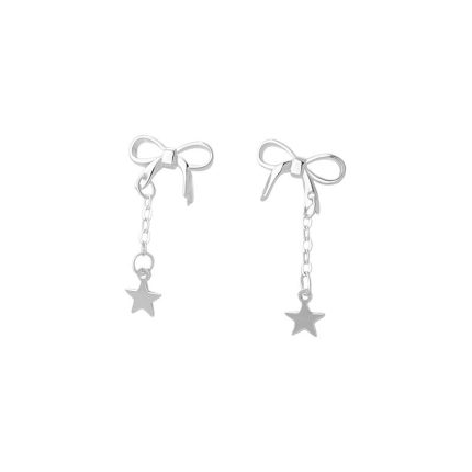 925 Sterling Silver Bow Five Point Star Stud Earrings