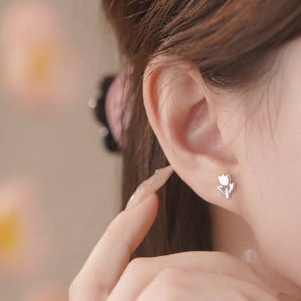 999 Fine Silver Sweet Tulip Screw Back Earrings - Image 6