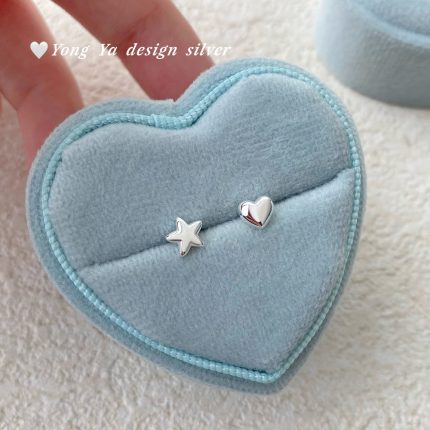 999 Fine Silver Heart Star Stud Earrings - Image 5