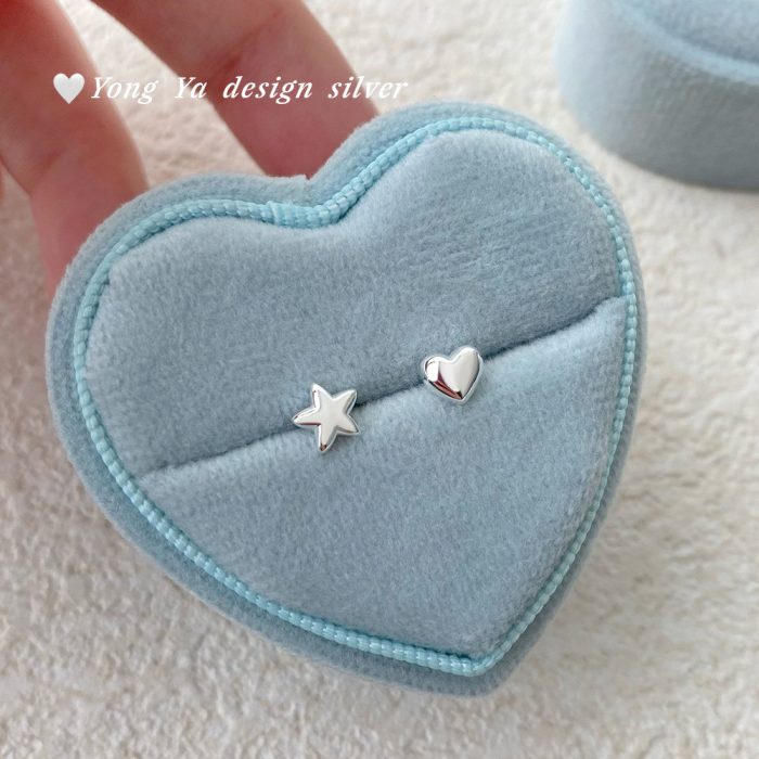 999 Fine Silver Heart Star Stud Earrings - Image 5