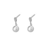 999 Fine Silver Needle Exquisite Elegant Pearl Stud Earrings
