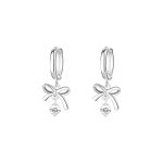 925 Sterling Silver Needle Bow CZ Hoop Earrings