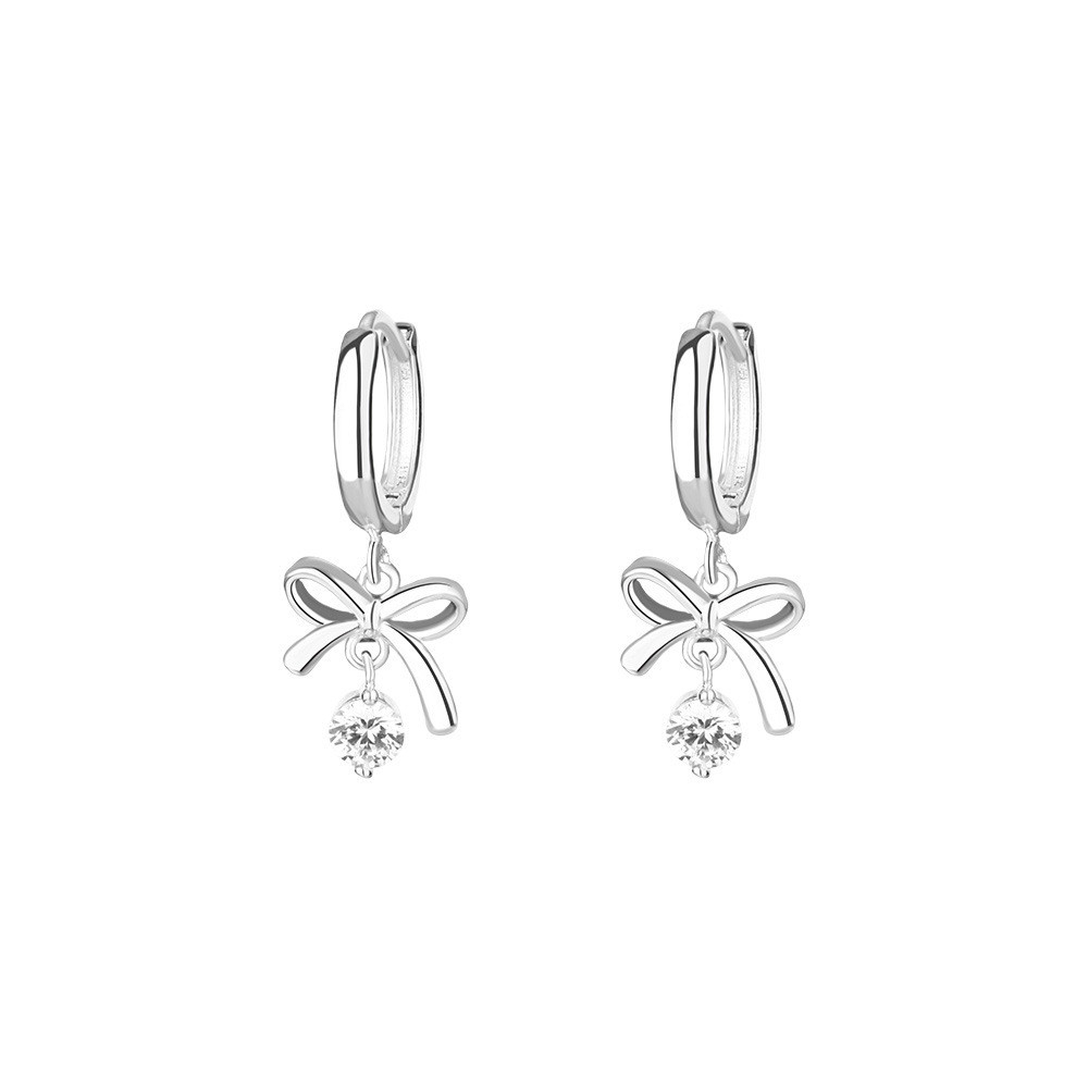 sg-11134201-825as-ms4c98bqxjph2c 925 Sterling Silver Needle Bow CZ Hoop Earrings - Image 1