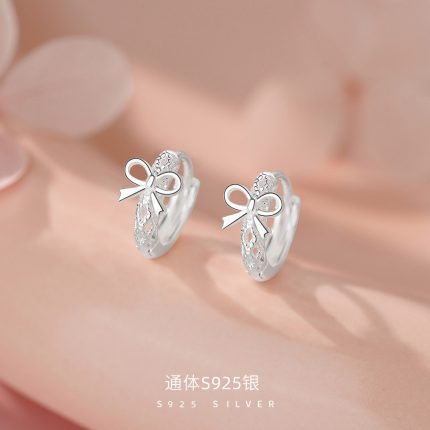 925 Sterling Silver Japanese Hollow Bow Hoop Earrings - Image 4