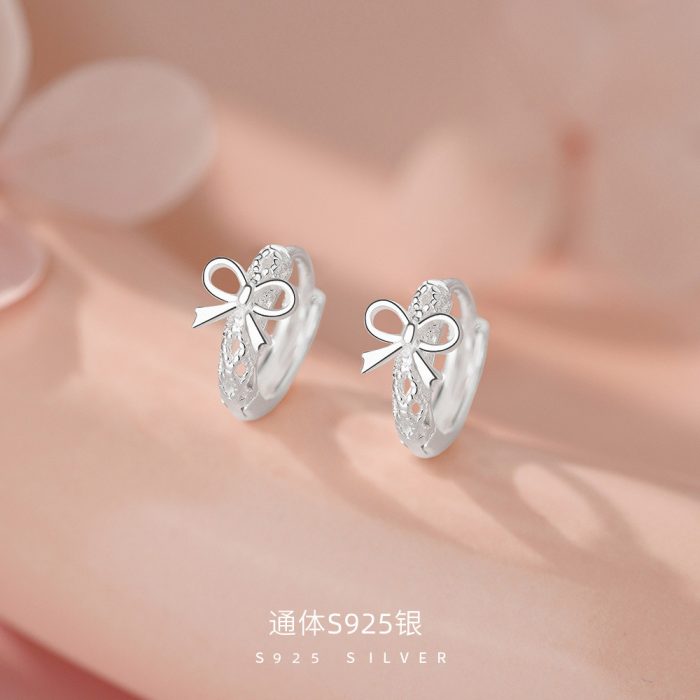 925 Sterling Silver Japanese Hollow Bow Hoop Earrings - Image 4