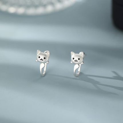 999 Fine Silver Cat Enamel Hoop Earrings - Image 5