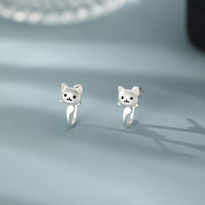 999 Fine Silver Cat Enamel Hoop Earrings - Image 5