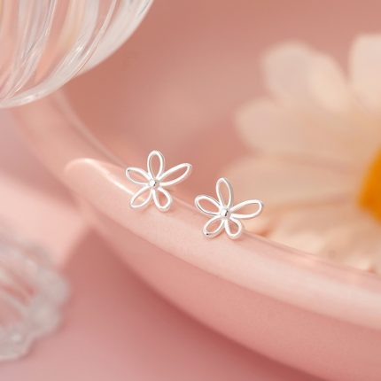 925 Sterling Silver Exquisite Hollow Floral Korean Style Stud Earrings - Image 4