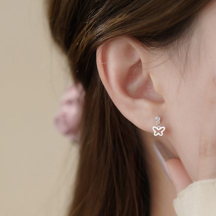 925 Sterling Silver Exquisite CZ Butterfly Small Tassel Hoop Earrings - Image 4
