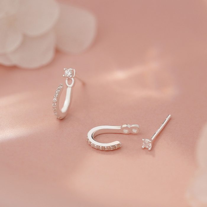999 Fine Silver CZ Curved Hook Back Hanging Stud Earrings - Image 6