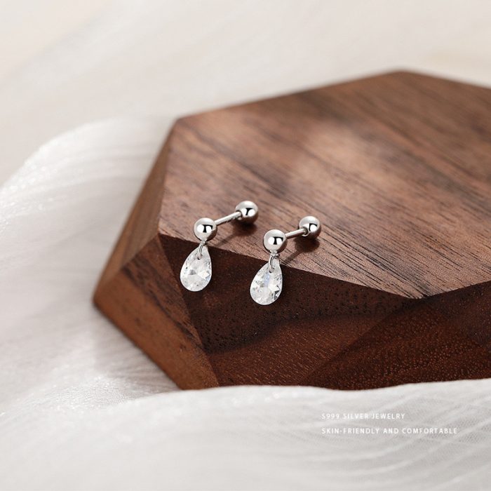 999 Fine Silver Personalized Teardrop Screw Back Earrings - Image 6