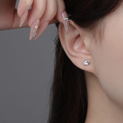 999 Fine Silver Cat Paw Fish Stud Earrings - Image 5