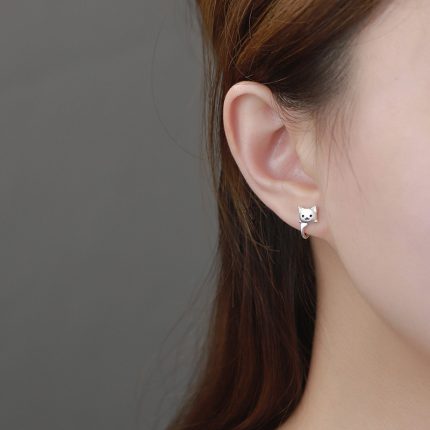 999 Fine Silver Cat Enamel Hoop Earrings - Image 4