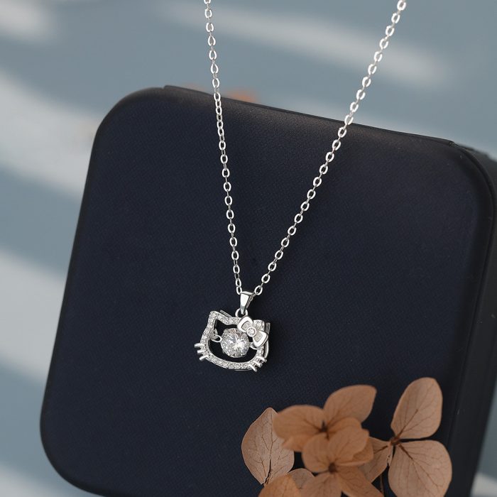 999 Fine Silver Sparkling CZ Cat Necklace - Image 5