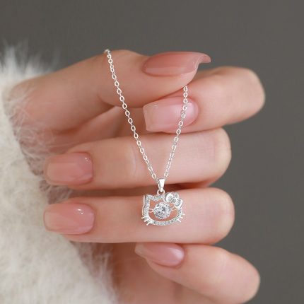 999 Fine Silver Sparkling CZ Cat Necklace - Image 4