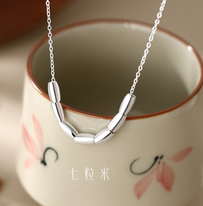 925 Sterling Silver Seven Grains Rice Necklace - Image 3