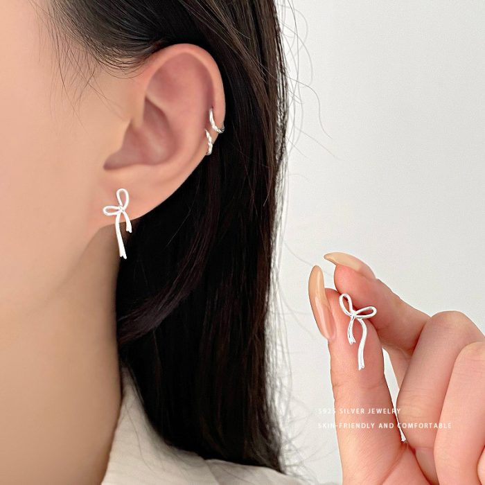 925 Sterling Silver Sweet Bow Stud Earrings - Image 5