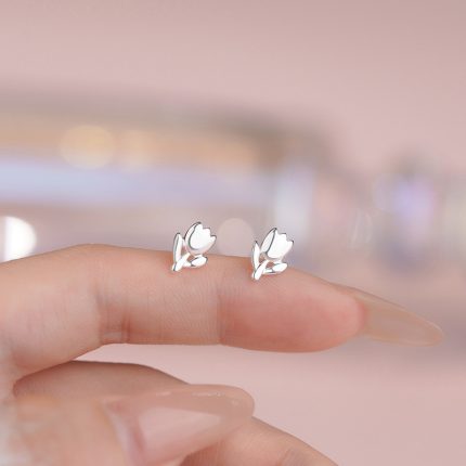 999 Fine Silver Sweet Tulip Screw Back Earrings - Image 5
