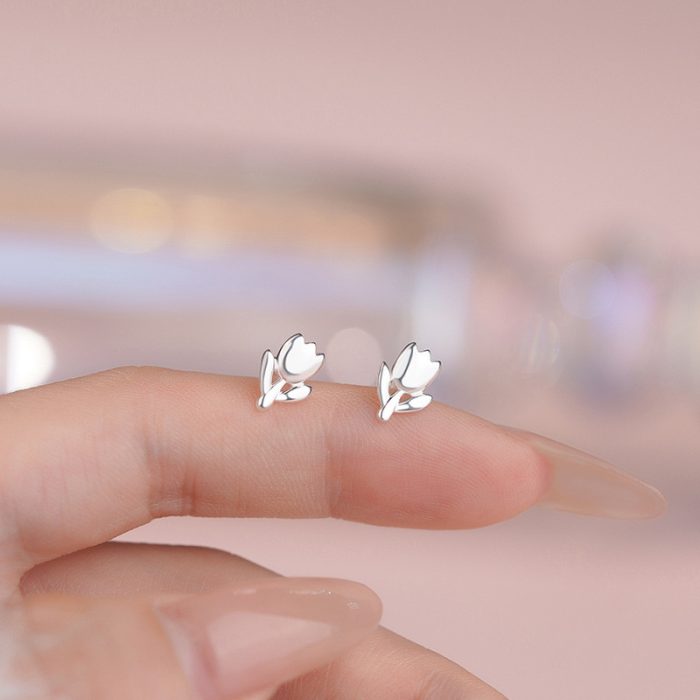 999 Fine Silver Sweet Tulip Screw Back Earrings - Image 5