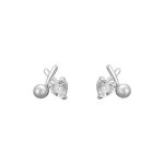999 Fine Silver Pearl Cross Stud Earrings