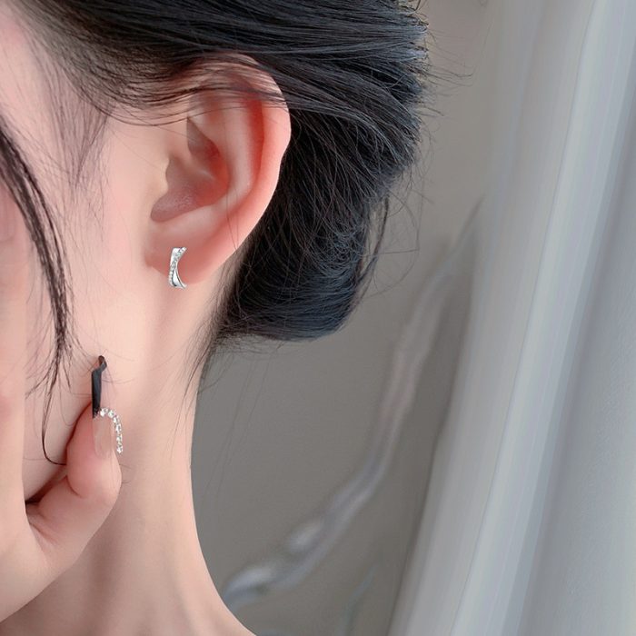 999 Fine Silver Cross Pave CZ Hoop Earrings - Image 2