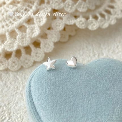 999 Fine Silver Heart Star Stud Earrings - Image 4