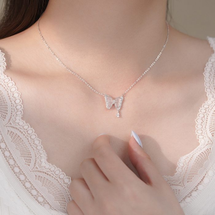 925 Sterling Silver Butterfly Chalcedony Necklace - Image 2