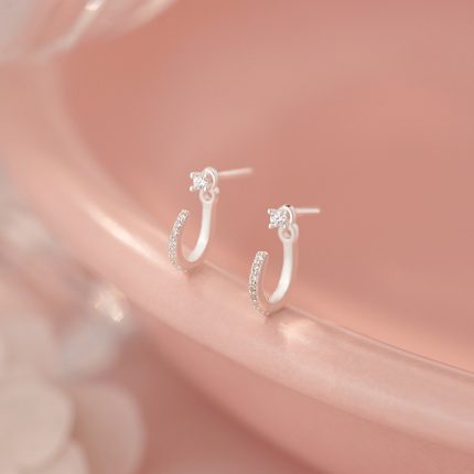 999 Fine Silver CZ Curved Hook Back Hanging Stud Earrings - Image 5
