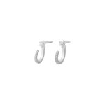 999 Fine Silver CZ Curved Hook Back Hanging Stud Earrings