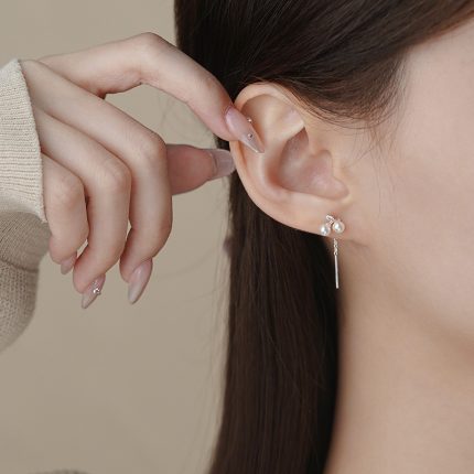 999 Fine Silver Cherry Pearl Threader Earrings - Image 5