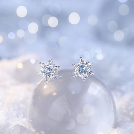 999 Fine Silver Snowflake Stud Earrings, Christmas Sweet Style Cute - Image 4