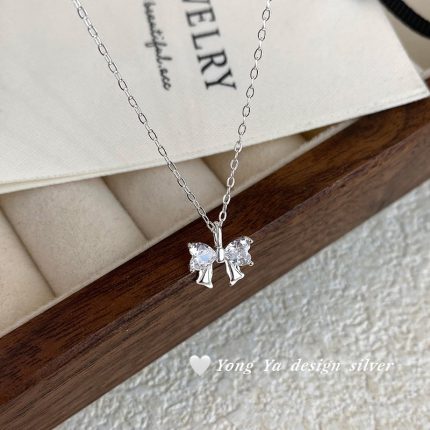 999 Fine Silver CZ Bow Necklace - Image 5
