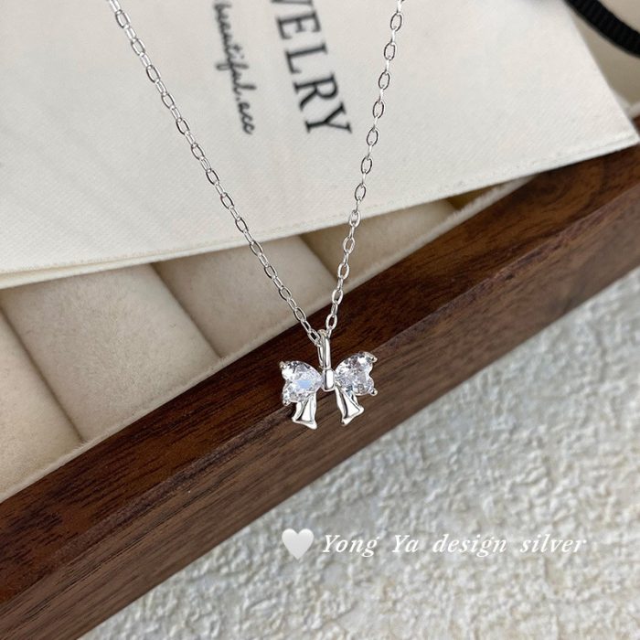 999 Fine Silver CZ Bow Necklace - Image 5
