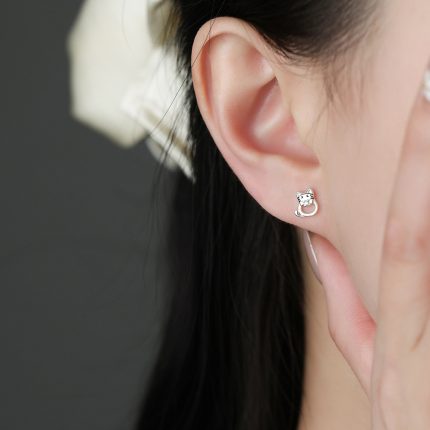 999 Fine Silver Hollow Cat Stud Earrings - Image 4