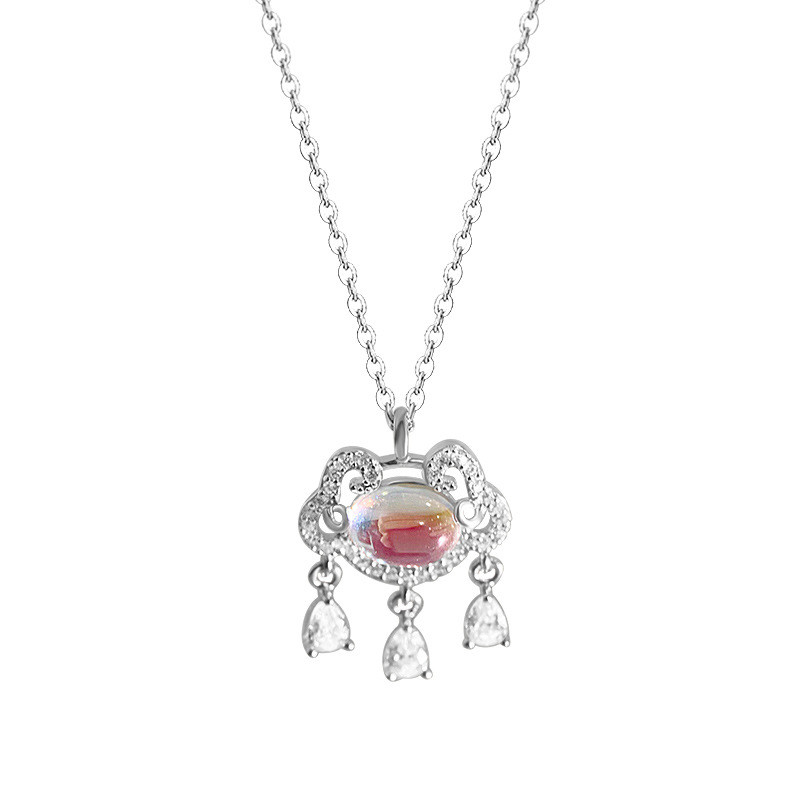 sg-11134201-825b7-ms4c8r4b88i0d0 999 Fine Silver Iridescent Peace Lock Teardrop Tassel Necklace - Image 1