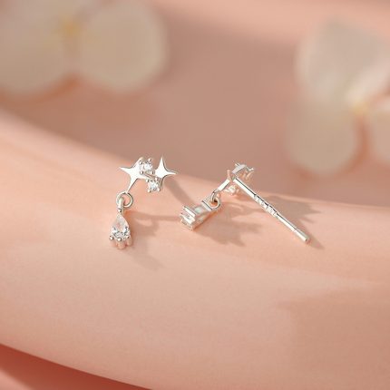 999 Fine Silver Tetragram CZ Stud Earrings - Image 4