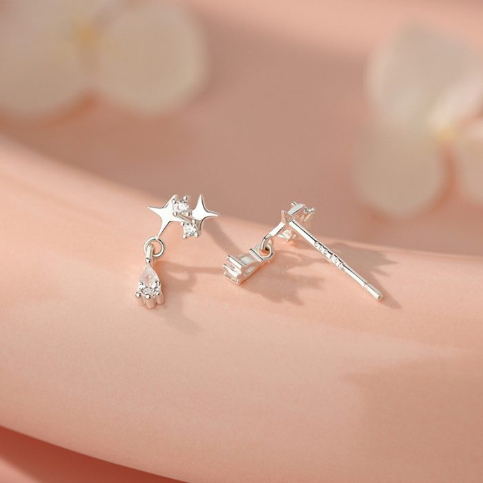 999 Fine Silver Tetragram CZ Stud Earrings - Image 4