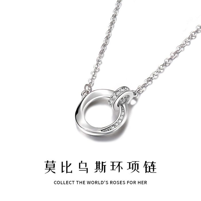 999 Fine Silver Möbius Interlocking Ring Necklace - Image 4