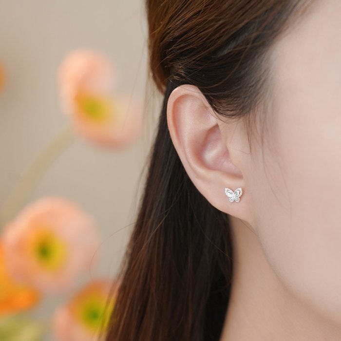 999 Fine Silver Sweet Butterfly Screw Back Earrings - Image 4