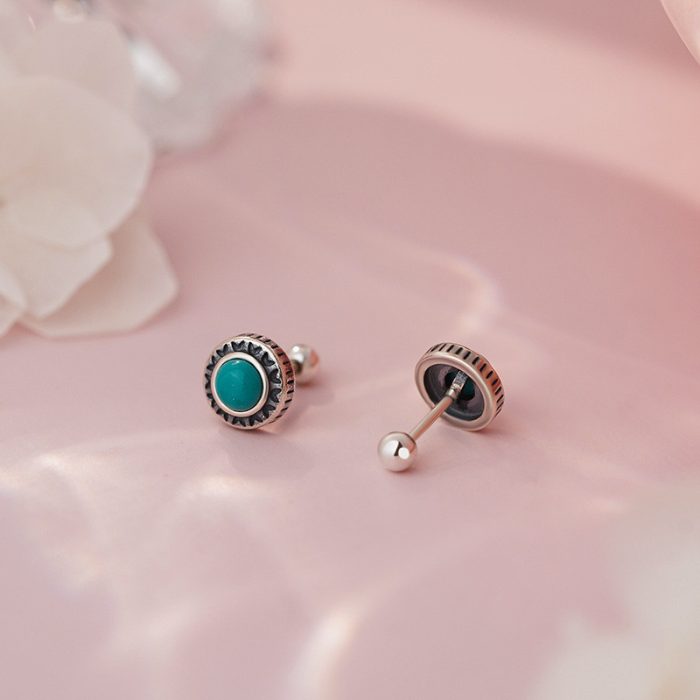 925 Sterling Silver Turquoise Screw Back Earrings - Image 6