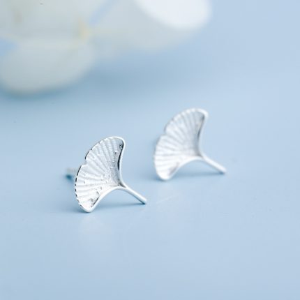 925 Sterling Silver Fresh Ginkgo Leaf Stud Earrings - Image 3