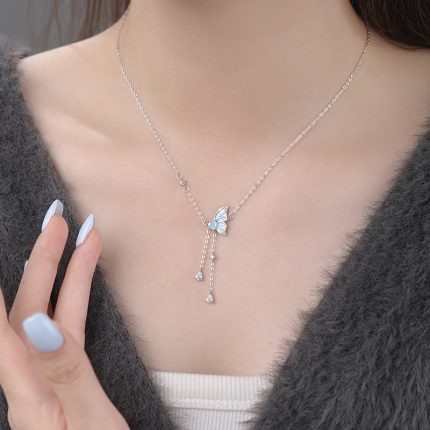 999 Fine Silver Glow-in-the-Dark Butterfly Heart Tassel Necklace - Image 6
