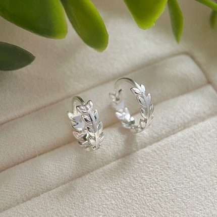 925 Sterling Silver Leaf Hoop Earrings - Image 5